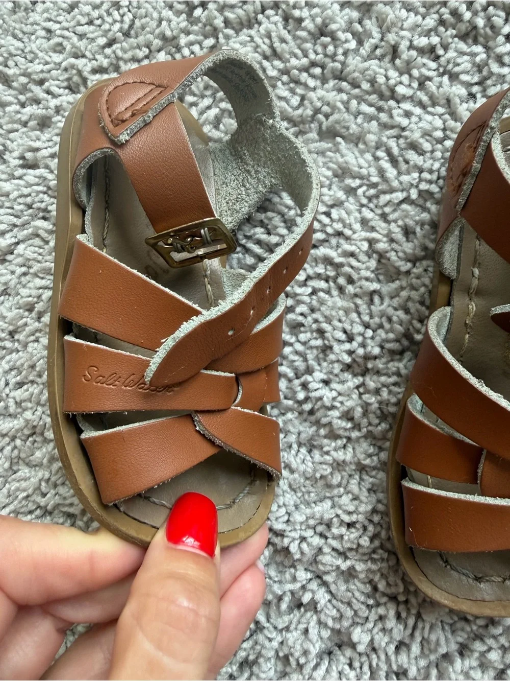 Salt Water Sandals by Hoy Tan Brown Strappy Kids Buckle Sandals